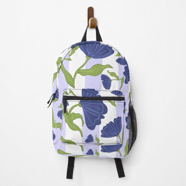 Item preview, blue floral purple stripe pattern designed and sold by BrandiGroverArt.