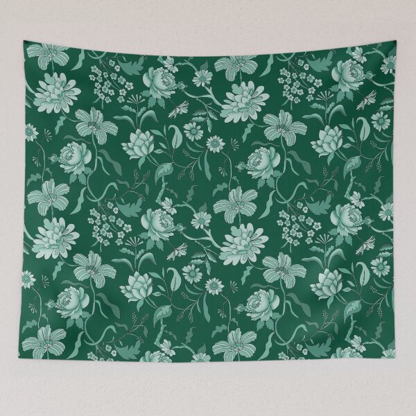 Item preview, Vintage Bloom-Deep Jungle Green Or Dark Teal Green Monochrome designed and sold by Fabricatemyart.