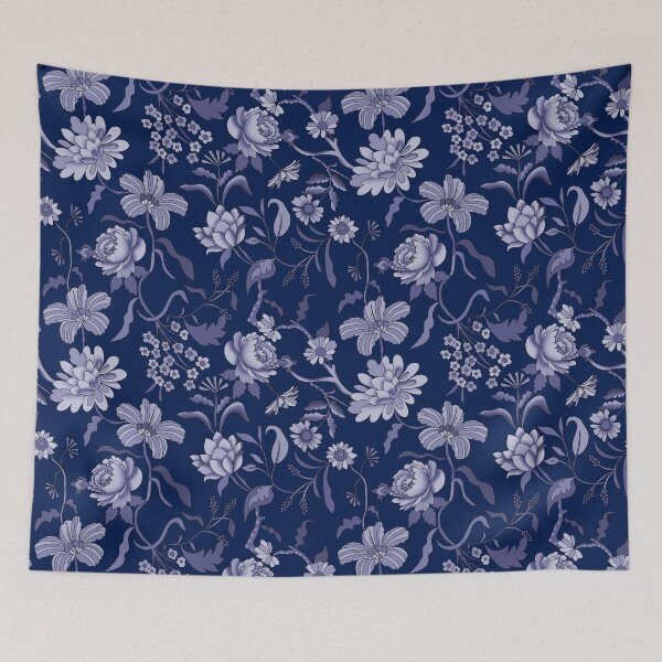 Item preview, Vintage Bloom-Dark Midnight Blue Or Deep Navy Monochrome designed and sold by Fabricatemyart.