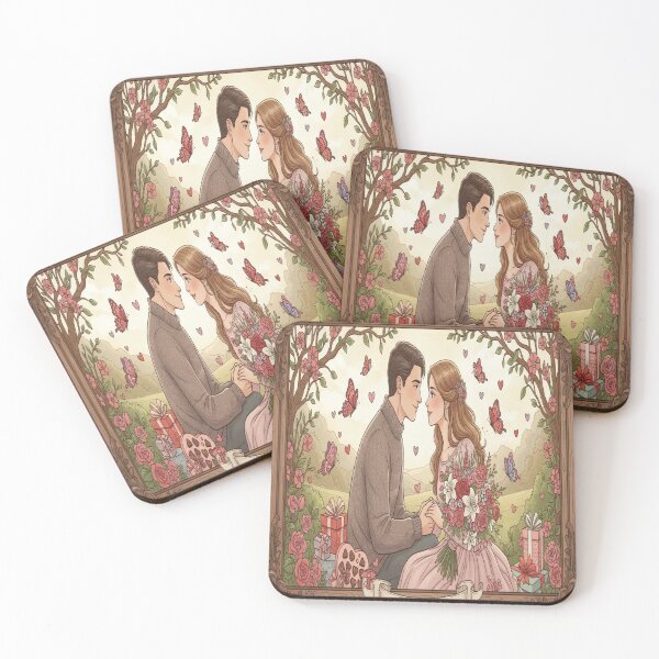 Artikelvorschau, Romantischer Valentinstag – Liebendes Paar mit Blumen, Herzen und Geschenken | Liebesillustration entworfen und verkauft von Casa Dolce Inverno Italia .