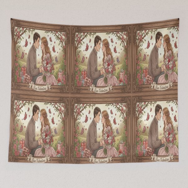 Item preview, Romantic Valentine’s Day – Loving Couple with Flowers, Hearts and Gifts | Love Illustration designed and sold by Casa Dolce Inverno Italia .