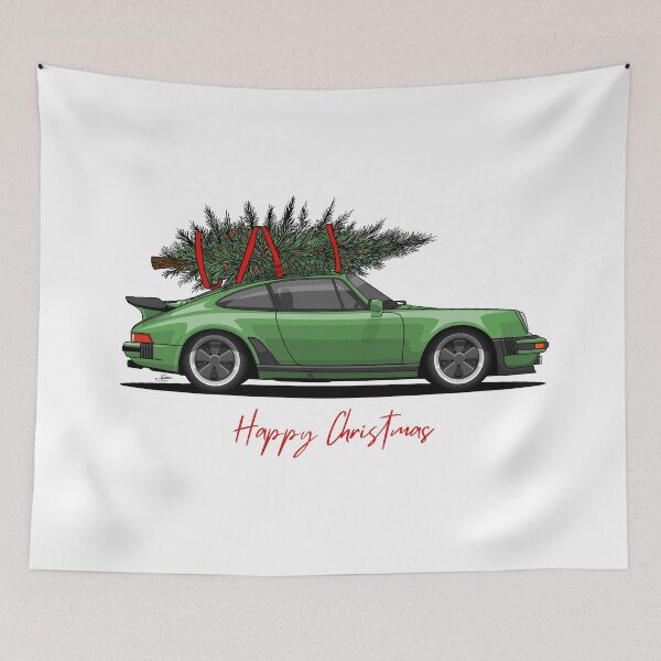 Item preview, Happy Christmas Green 911 turbo Illustration designed and sold by blackdogshop.