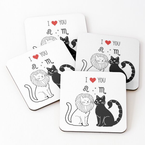 Item preview, I Love You Leo & Scorpio | Zodiac Cats Love Illustration designed and sold by CuteKats.