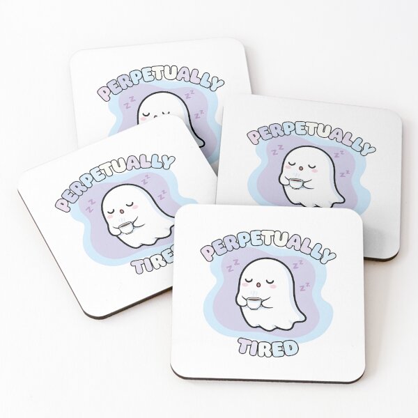 Item preview, Perpetually Tired Ghost Drinking Coffee - Funny Cute Exhausted Sleep Deprived Art designed and sold by Greemo03.
