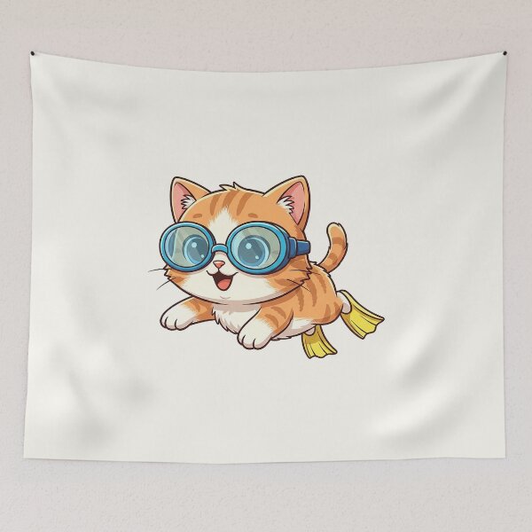 Item preview, Swimming Cat Illustration designed and sold by HoopeStylee.