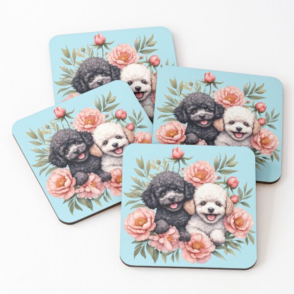 Item preview, Poodle puppies among peony flowers. designed and sold by Natalia-Vlad.