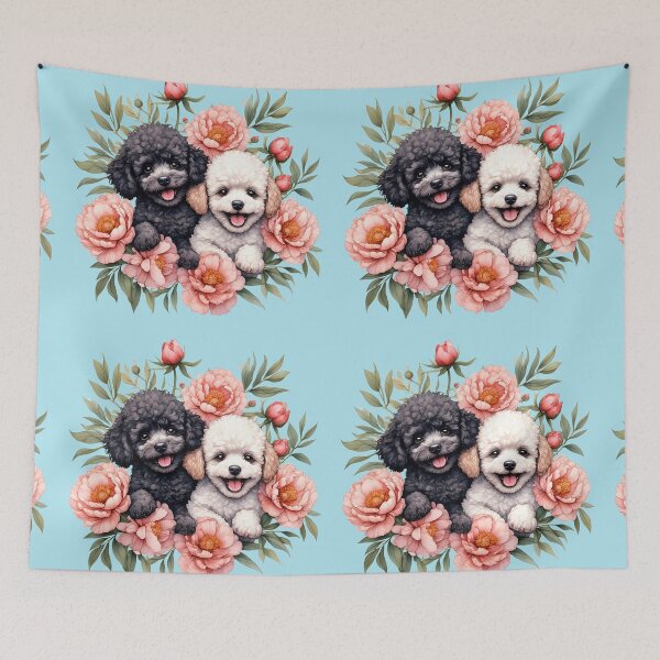 Item preview, Poodle puppies among peony flowers. designed and sold by Natalia-Vlad.