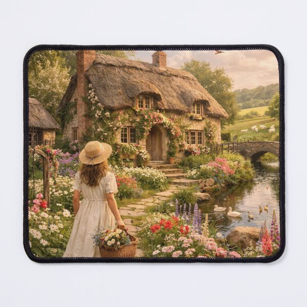 Aperçu de l'œuvre Cottagecore Garden Cottage – Illustration de campagne chaleureuse de conte de fées créée et vendue par unclejohncorner.