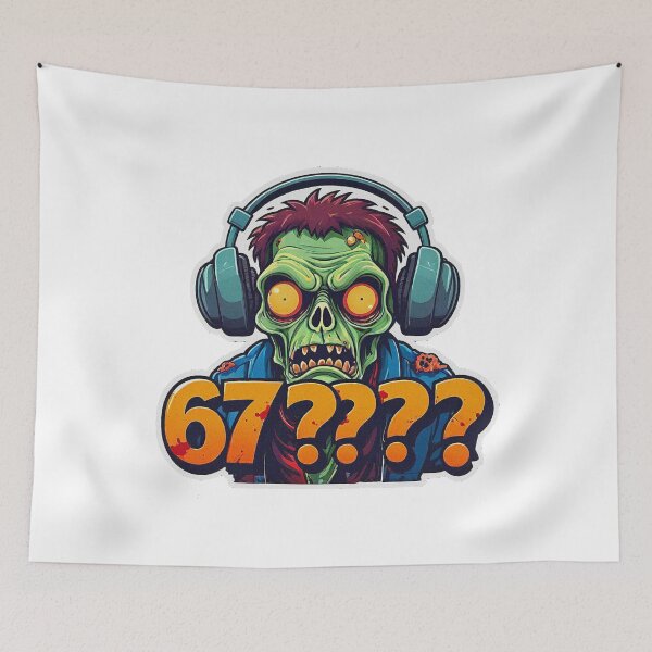 Item preview, Funny Zombie with headphones shouting the meme 67!!!! designed and sold by Giulivo Store Graphic.