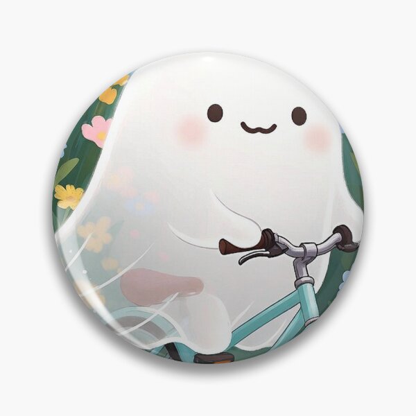 Item preview, kawaii ghost on a bike in a garden full of flowers designed and sold by KarenMelissaMz.
