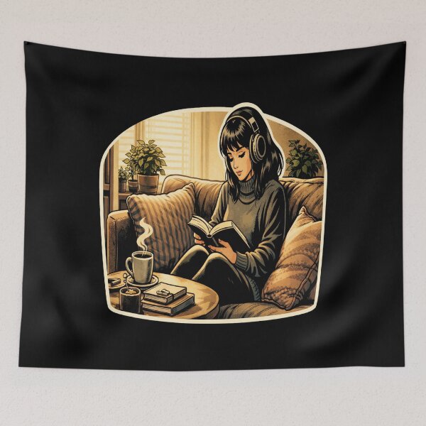Item preview, Book Lover Lofi Girl – Cozy Sofa Coffee Reading – gift for book lovers • Retro Comics • Vintage Halftone designed and sold by JacobKAurumhead.