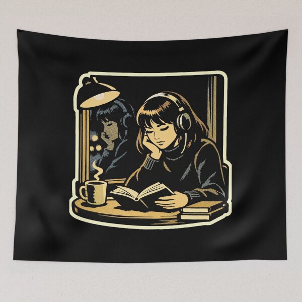 Item preview, Book Lover Lofi Girl – Window Reflection Reading – gift for book lovers • Retro Comics • Vintage Halftone designed and sold by JacobKAurumhead.