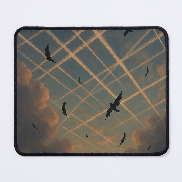 Item preview, Falling Feathers in a Chemtrail Sky – Surreal Symbolism designed and sold by LuxuryApparels.