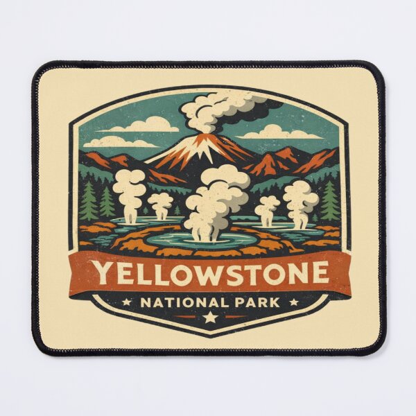 Artikelvorschau, Vintage-Abzeichen des Yellowstone-Supervulkans im Nationalpark | Kunst zum geothermischen Bergabenteuer entworfen und verkauft von Globalcitytees.