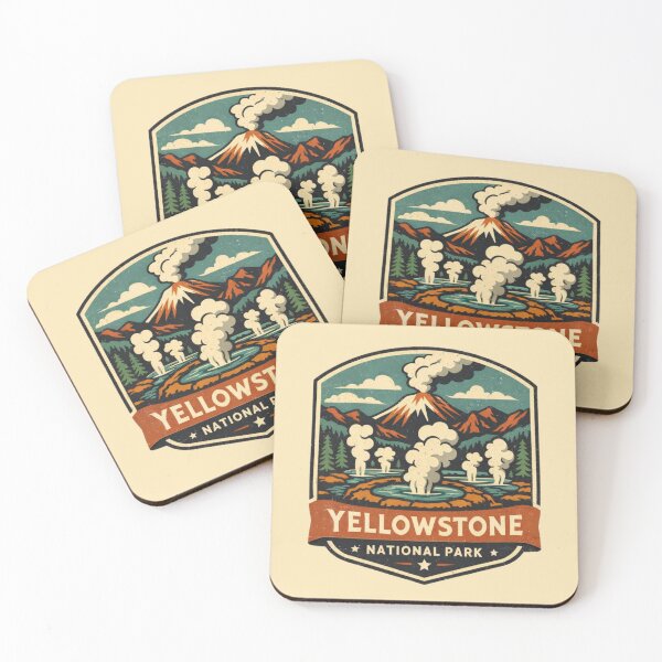 Item preview, Yellowstone Supervolcano Vintage National Park Badge | Geothermal Mountain Adventure Art designed and sold by Globalcitytees.