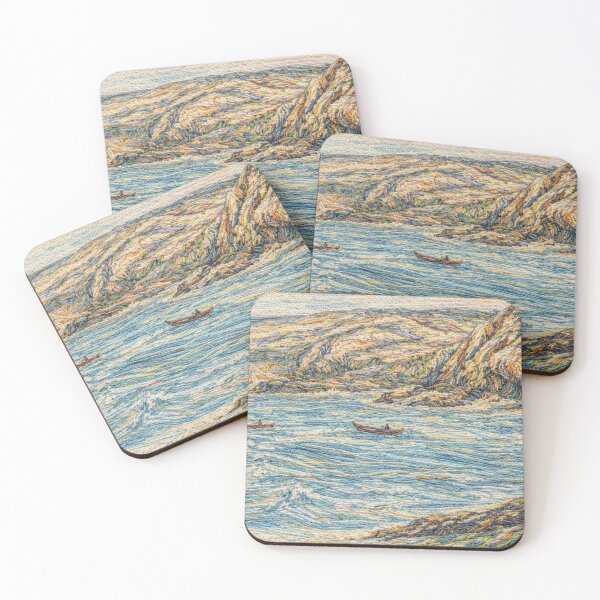 Item preview, Sea Pasture  1936  Charles H. Woodbury Embroidered Coastal Landscape – Colorful Thread Art Ocean & Cliffs designed and sold by Pickled Poppies .