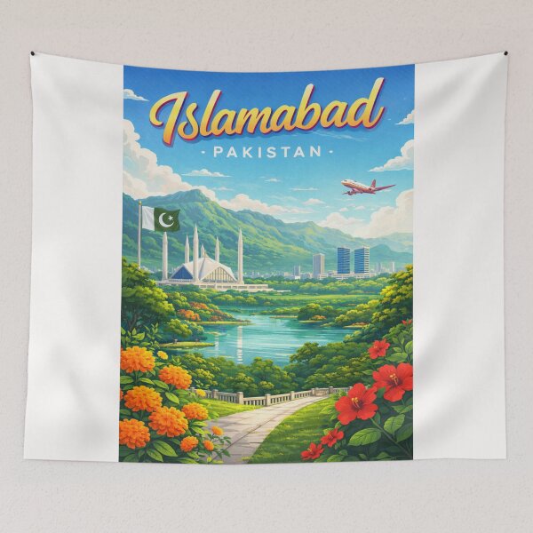 Item preview, Verdant Vista of Faisal Mosque and Margalla Hills, Islamabad designed and sold by Places On Earth.
