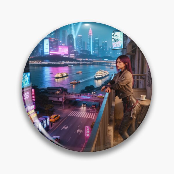 Item preview, Cyberpunk city riverfront views designed and sold by aykiradesigns.