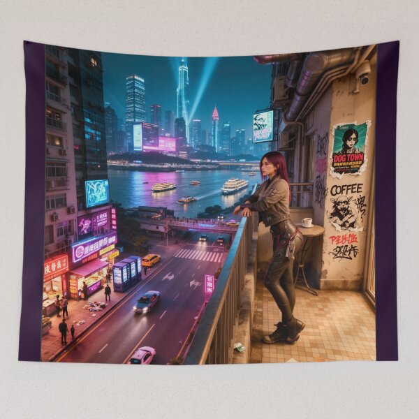 Item preview, Cyberpunk city riverfront views designed and sold by aykiradesigns.
