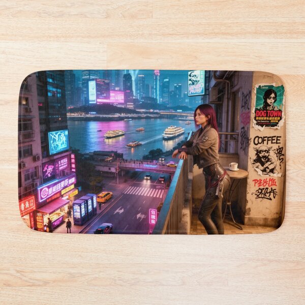 Item preview, Cyberpunk city riverfront views designed and sold by aykiradesigns.