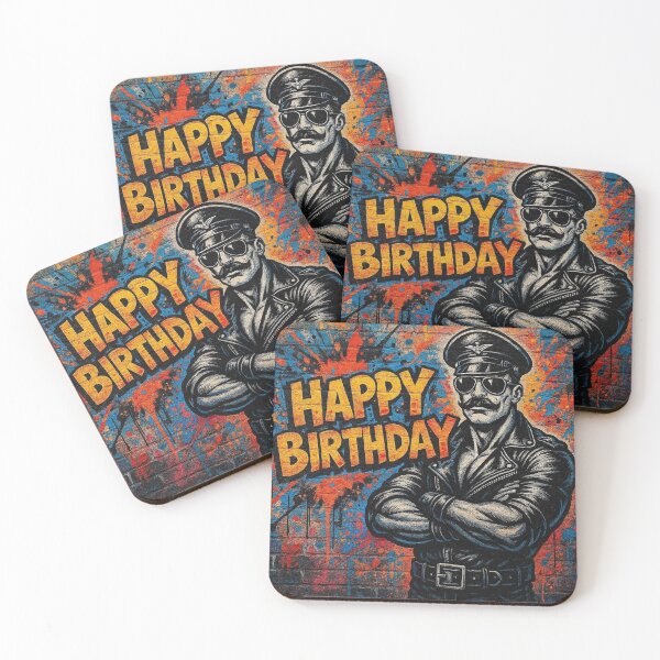 Item preview, Gay Leather Daddy Says Happy Birthday Graffiti Street Art Pride Graphic Design designed and sold by ItsAKinkThing.