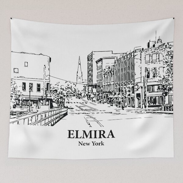 Item preview, Elmira NY - Ink Cityscape Illustration designed and sold by Lakeric Cityscapes.