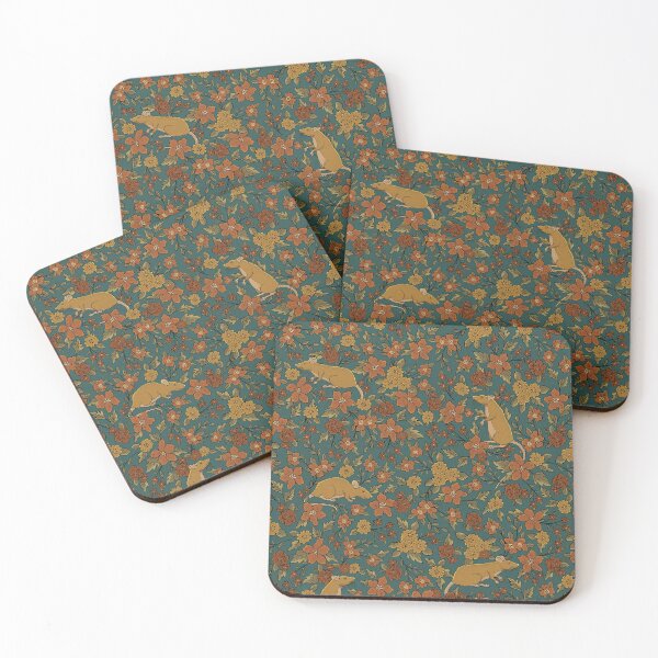 Item preview, Cute Rats and Flowers in Dark Teal, Yellow, and Burnt Orange designed and sold by somecallmebeth.