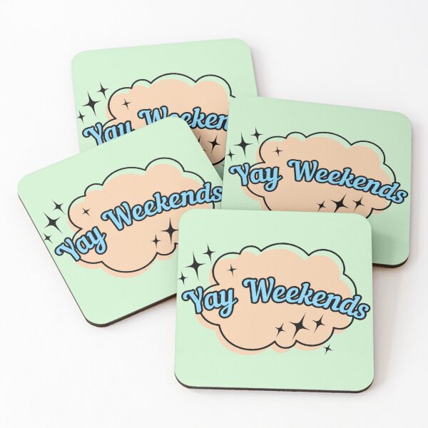 Item preview, Yay Weekends Text Blue Orange Green Stickers Prints Posters Wall Art Magnet Home Coffee Cup Decoration TShirt Stationary Notebook Magnet Hat Kitchen Work School Office Redbubble Shop designed and sold by Saritas Boutique Shop.
