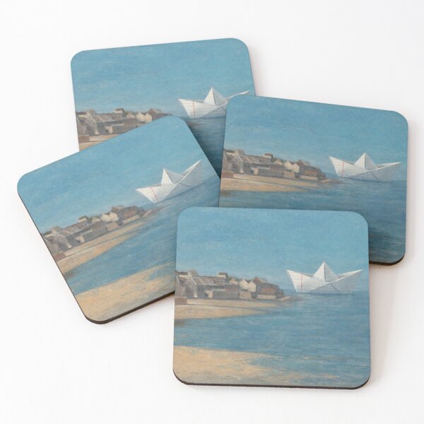 Item preview, Giant Origami Ship on a Quiet Lake – Surreal Literary Illustration designed and sold by Pickled Poppies .