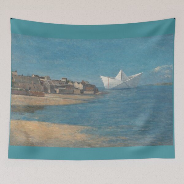 Item preview, Giant Origami Ship on a Quiet Lake – Surreal Literary Illustration designed and sold by Pickled Poppies .