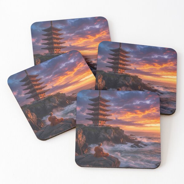 Item preview, Monk Meditating by Pagoda at Sunset designed and sold by Bkrayo.