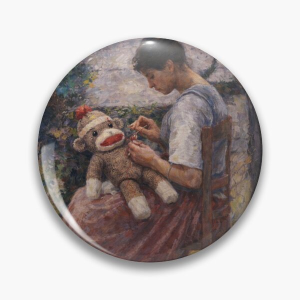 Item preview, Mending Memories – Impressionist Woman Repairing a Sock Monkey designed and sold by Pickled Poppies .