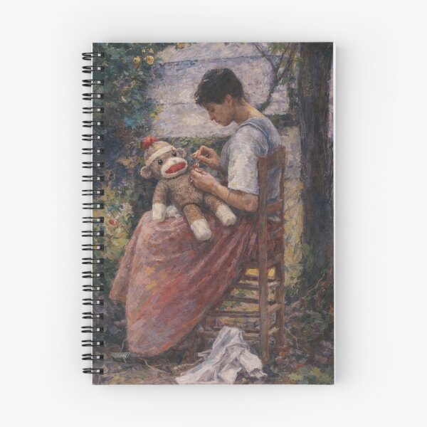 Item preview, Mending Memories – Impressionist Woman Repairing a Sock Monkey designed and sold by Pickled Poppies .