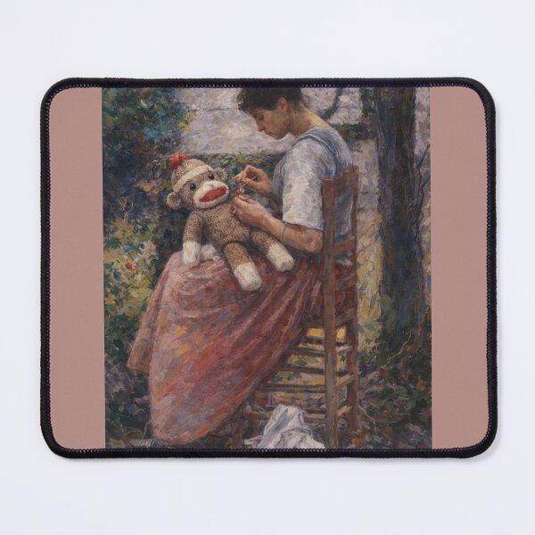Item preview, Mending Memories – Impressionist Woman Repairing a Sock Monkey designed and sold by Pickled Poppies .