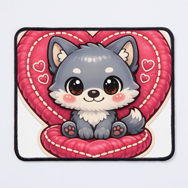 Item preview, Cute Chibi Wolf Puppy on Valentine Heart mr zgredzio designed and sold by mr-zgredzio.