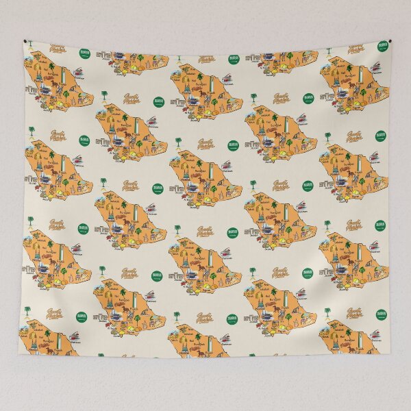 Item preview, Saudi Arabia Map, Landmarks & Traditions Art designed and sold by mashmosh.