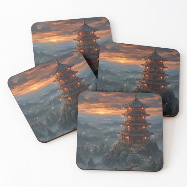 Item preview, Pagoda on a Mountain at Sunset designed and sold by Bobkataaa.