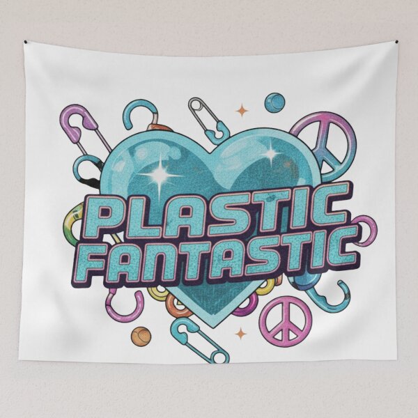 Item preview, Colorful retro design with heart, safety pins and "Plastic Fantastic". designed and sold by Rebel-Youth.
