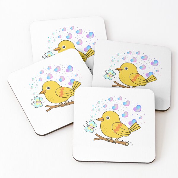 Item preview, Chirpy Yellow Bird - Cute Bird Chatting with Butterfly designed and sold by Love3Happy.
