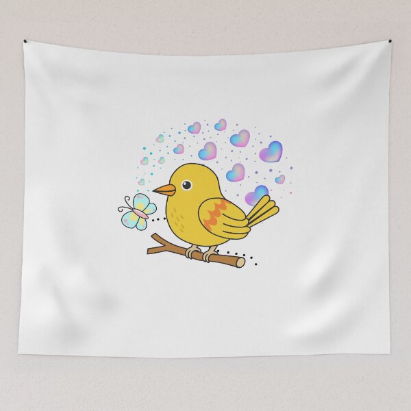 Item preview, Chirpy Yellow Bird - Cute Bird Chatting with Butterfly designed and sold by Love3Happy.