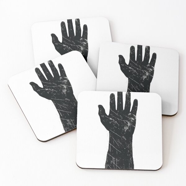 Item preview, A striking black silhouette of a raised hand with a gritty, distressed texture against a clean white background. Perfect for themes of unity, power, designed and sold by Dejbar.