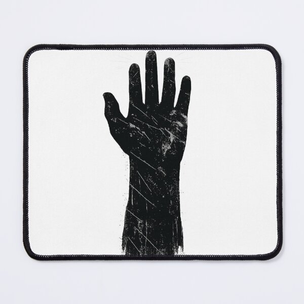 Item preview, A striking black silhouette of a raised hand with a gritty, distressed texture against a clean white background. Perfect for themes of unity, power, designed and sold by Dejbar.