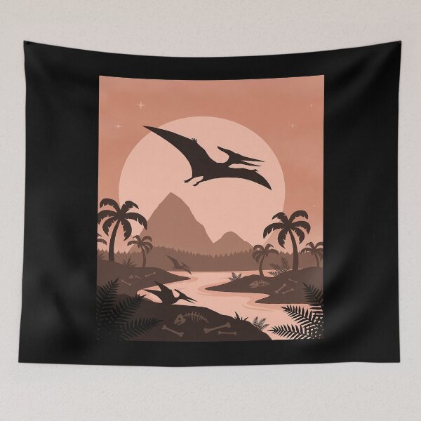 Item preview, Pterodactyls in Prehistoric Landscape Silhouette Art designed and sold by Bobkataaa.