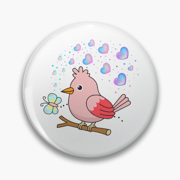 Item preview, Pink Perch - Cute Bird with Hearts and Butterfly Friend designed and sold by Love3Happy.