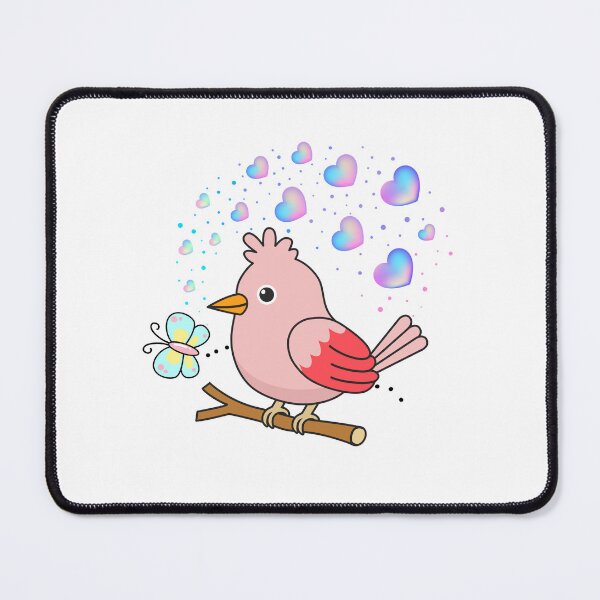 Item preview, Pink Perch - Cute Bird with Hearts and Butterfly Friend designed and sold by Love3Happy.