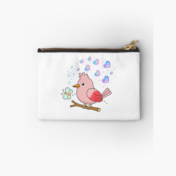 Item preview, Pink Perch - Cute Bird with Hearts and Butterfly Friend designed and sold by Love3Happy.
