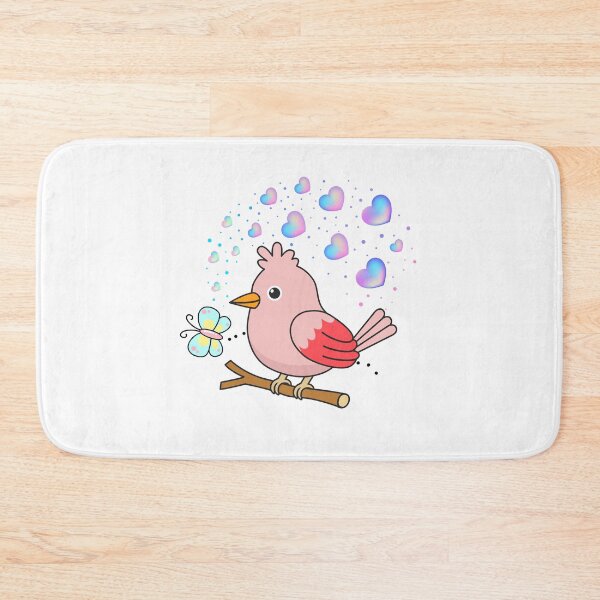 Item preview, Pink Perch - Cute Bird with Hearts and Butterfly Friend designed and sold by Love3Happy.