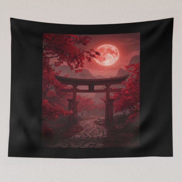 Item preview, Red Moon Over Japanese Garden designed and sold by Bobkataaa.
