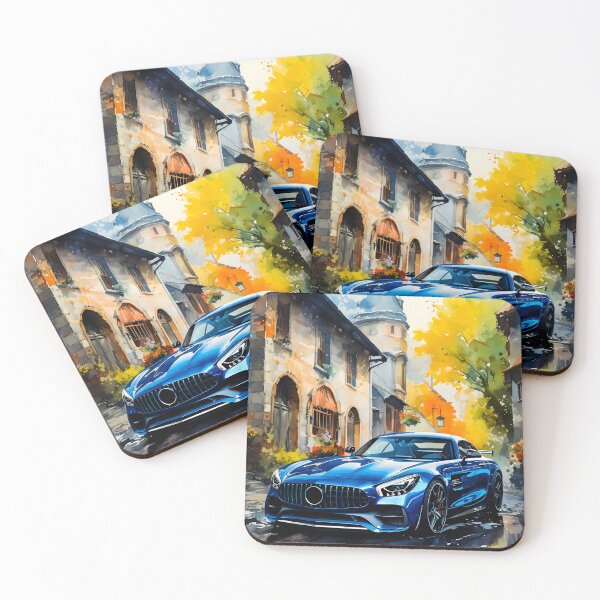 Item preview, Brilliant Blue Sports Car Parked In Sunny European Village Street designed and sold by RevUpDesign.