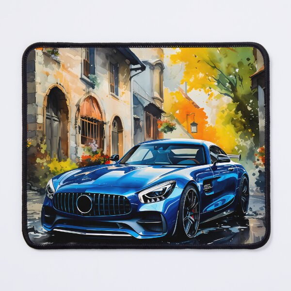 Item preview, Brilliant Blue Sports Car Parked In Sunny European Village Street designed and sold by RevUpDesign.